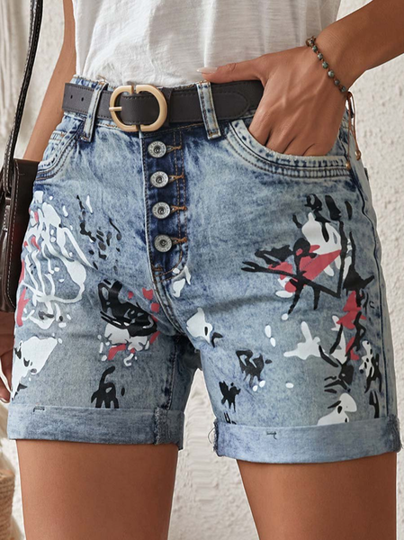 

Casual Regular Fit Abstract Denim Denim Shorts, Light blue, Shorts