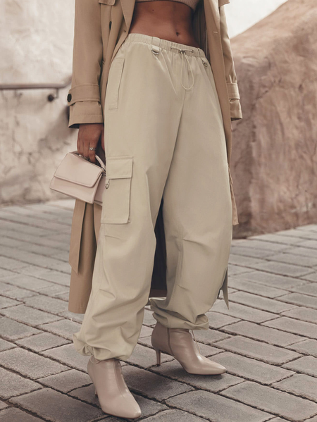 

Casual Loose Plain Pants, Beige, Pants