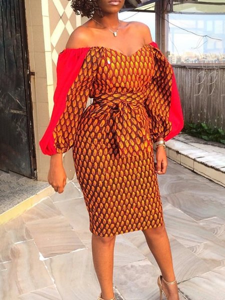 

Urban Tight Cold Shoulder Dress With Belt, Orange, Midi Dresses