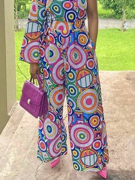 

Geometric Regular Fit Vacation Fashion Pants, As picture, Pants