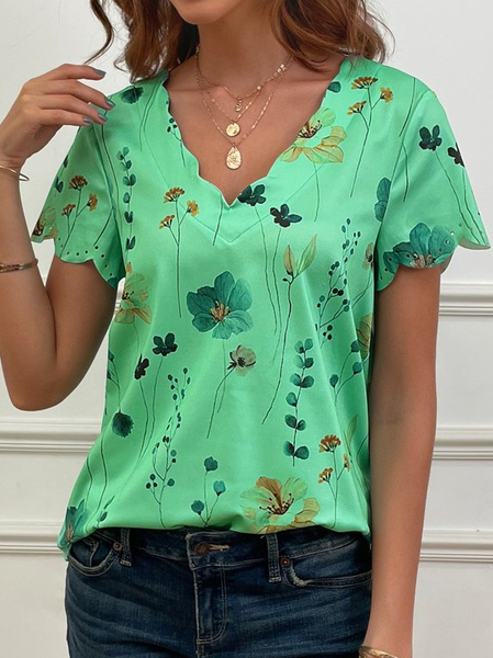 Summer Dessert Shell Neck Floral Design T Shirt