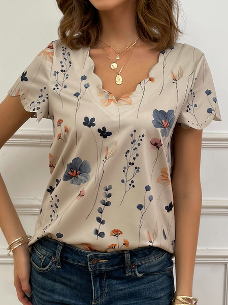 Summer Dessert Shell Neck Floral Design T Shirt