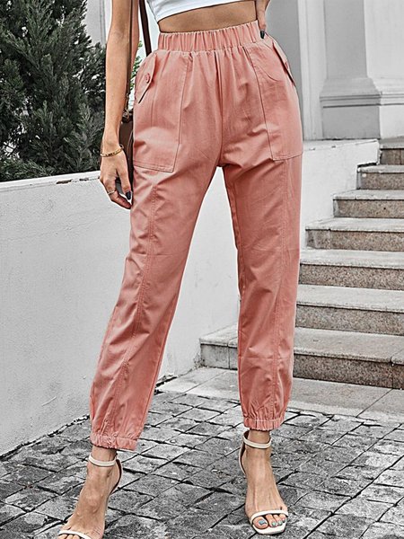 

Plain Casual Cotton Loose Pants, Pink, Pants