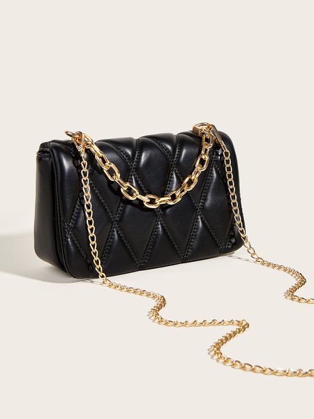 

Women Minimalist Rhombus Quilted Square Handbag Chain Crossbody Bag, Black, Bags