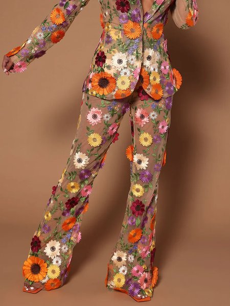 

Regular Fit Floral Elegant Pants, As picture, Pants