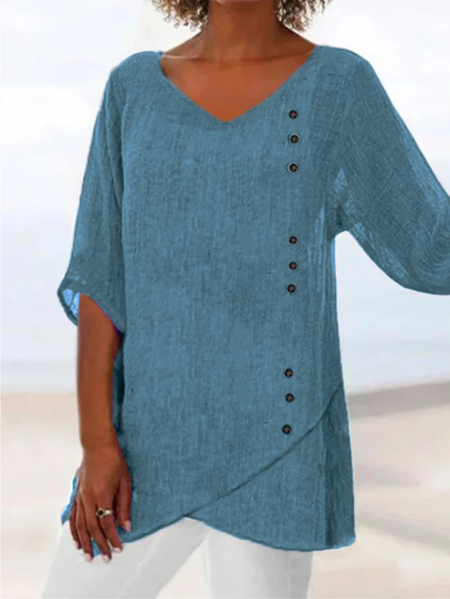 

Casual Three Quarter Sleeve V Neck Tunic Top, Light gray, Blouses