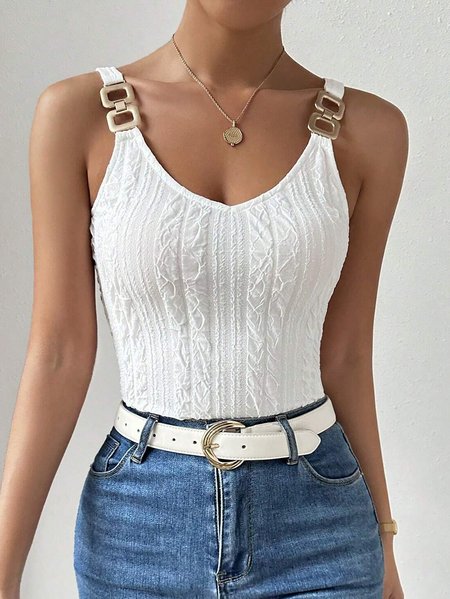 

Spaghetti Gallus Plain Regular Regular Fit Shirt For Women, White, Blouses