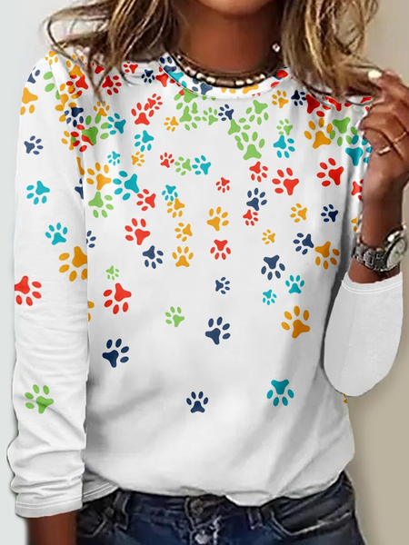 

Regular Fit Funny Dog Casual Crew Neck Shirt, White, Long sleeves