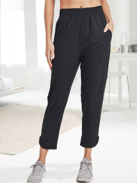 

Plain Cotton Casual Loose Pants, Black, Pants