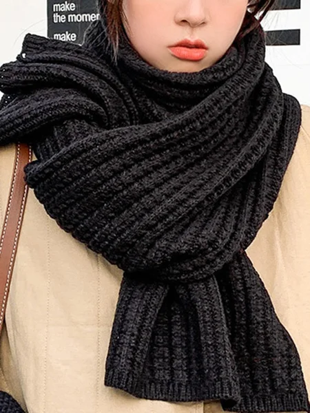 

Women Minimalist Twist Knitted Warmth Plain Scarf, Black, Women Scarves & Shawls