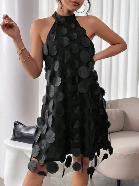 

Women Plain Halter Sleeveless Comfy Casual Mesh Short Dress, Black, Dresses