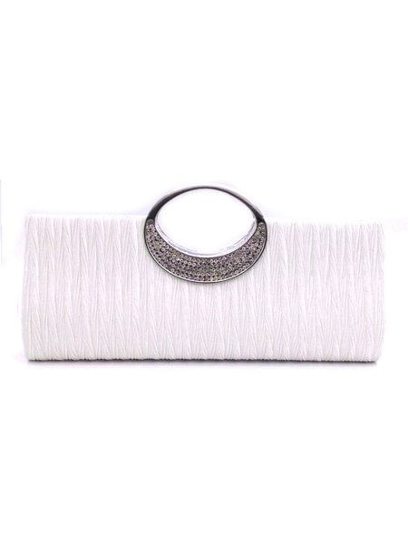 

Sparkling Rhinestone Bracelet Handbag Ruched Satin Party Clutch Bag, White, Bags