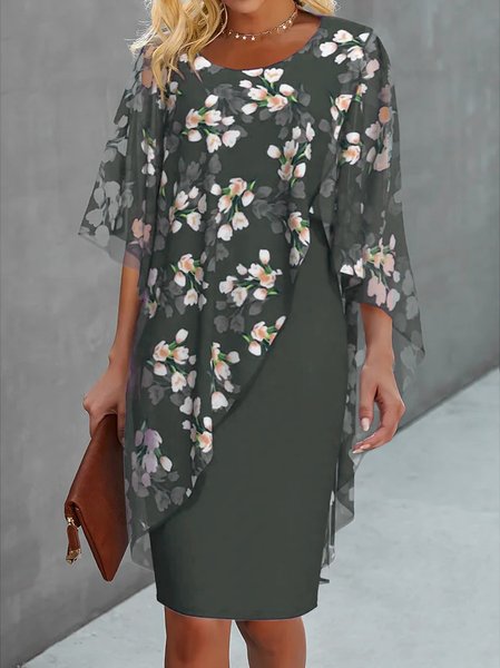

Floral Elegant Dress With No, Gray, Midi Dresses