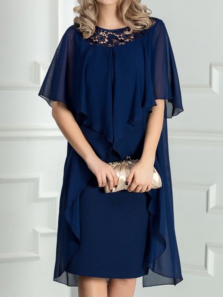 

Women Plain Crew Neck Half Sleeve Comfy Casual Lace Midi Dress, Purplish blue, Dresses