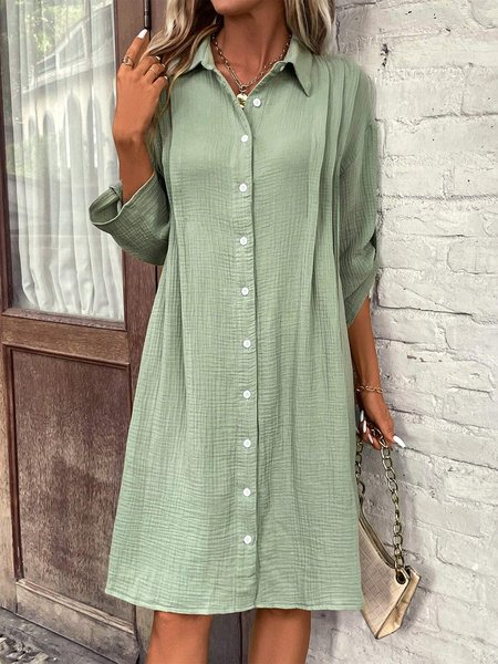 

Buttoned Casual Plain Shirt Dress, Green, Dresses