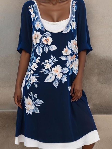 

Cotton-Blend Floral Elegant Dress, Dark blue, Dresses
