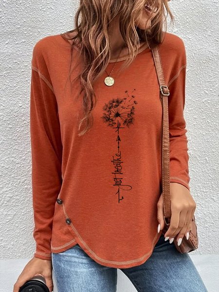 

Loose Dandelion Printed Casual Jersey Tunic T-Shirt, Orange, T-shirts
