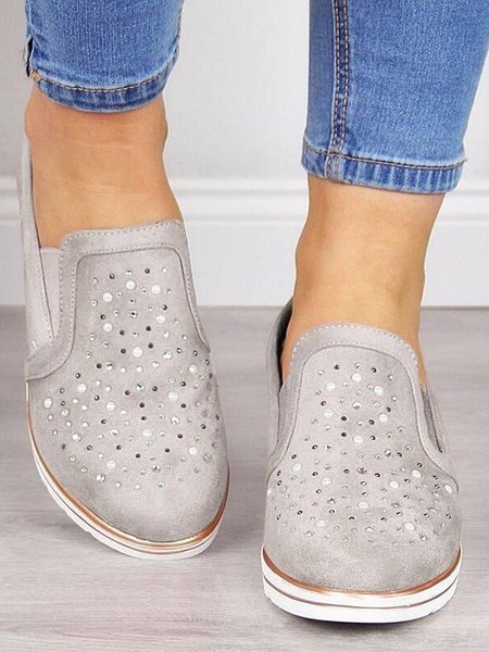

Casual Plain Slip On Low Heel Slip On Rhinestone, Gray, Flats/Loafers