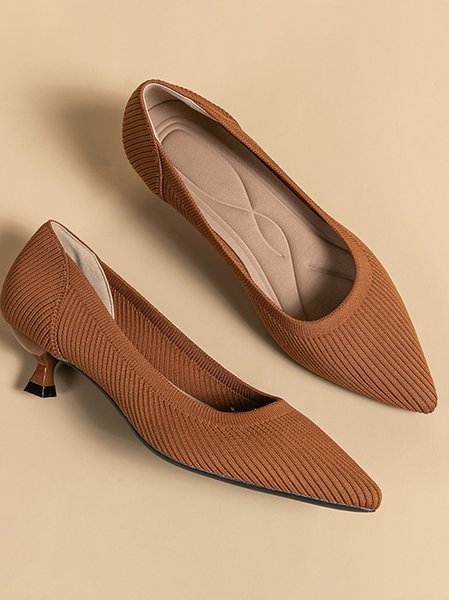 

Casual Plain Slip On Block Heel Shallow Shoes, Brown, Flats/Loafers
