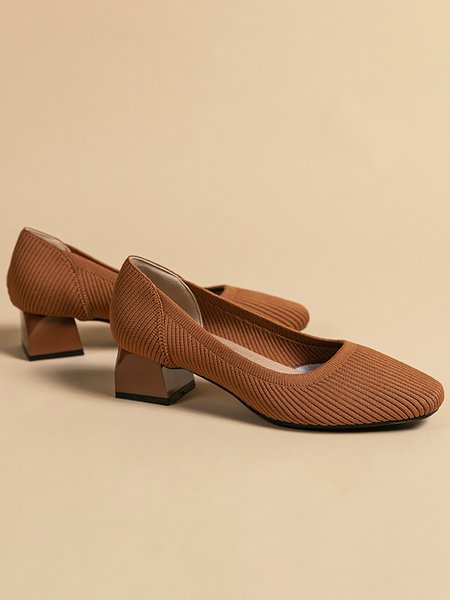 

Casual Plain Slip On Block Heel Shallow Shoes, Brown, Flats/Loafers