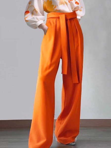 

Daily Urban High Waist Plain Fashion Straight Pants, Orange, Pants