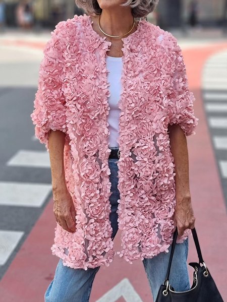 

Plain Wrap Elegant Loose Kimono, Pink, Cardigans