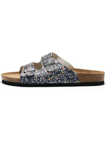 

Casual Floral Slip On Flat Heel Slide Sandals, Blue, Slippers