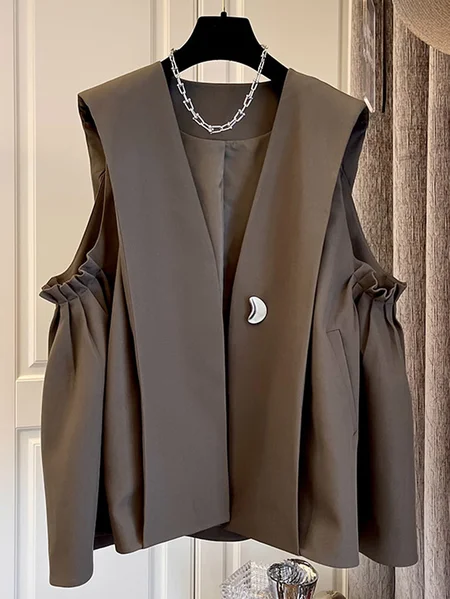 

Women's Plain Regular Loose Vest, Coffee, Coats