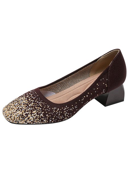 

Casual Abstract Slip On Block Heel Shallow Shoes, Coffee, Flats/Loafers