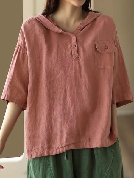 

Casual Cotton And Linen Loose Shirt, Pink, Shirts & Blouses