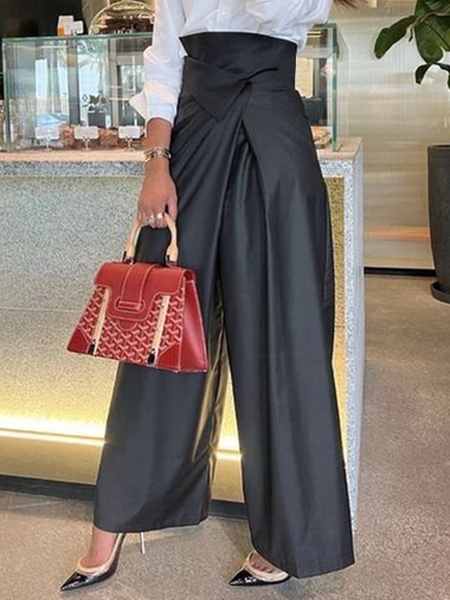 

Urban Loose High WaistPlain Long Pants Straight pants, Black, Pants
