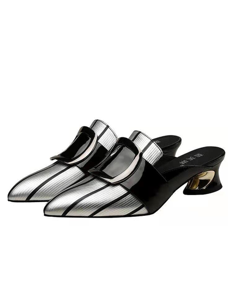 

Summer Geometric Casual Pu Slide Sandals, Silver, Heels