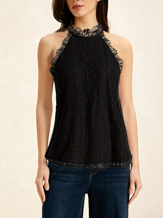 

Casual Crew Neck Plain Tank Top Lace, Black, Tanks & Camis