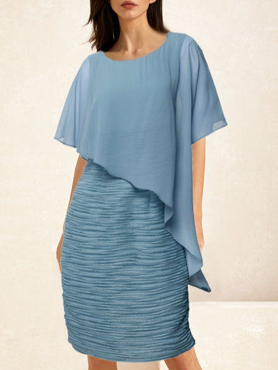 Women Plain Crew Neck Short Sleeve Comfy Party Short Dress, Blue, Dresses