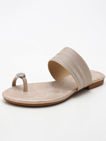 

Casual Plain Slip On Flat Heel Thong Sandals Rhinestone, Golden, Sandals