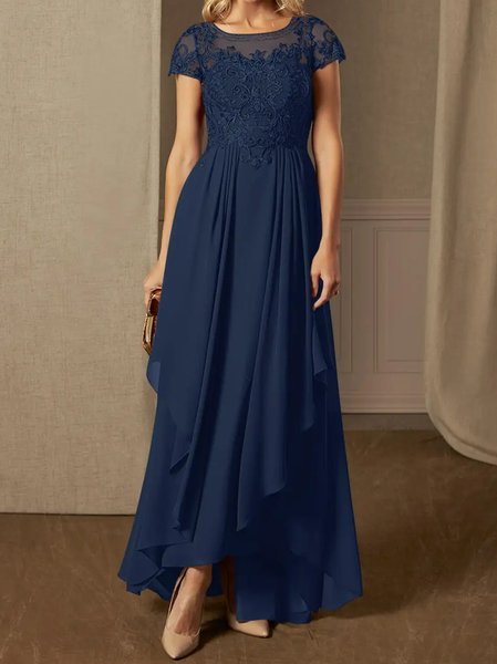 

Women Plain Crew Neck Cap Sleeve Comfy Casual Lace Maxi Dress, Purplish blue, Dresses
