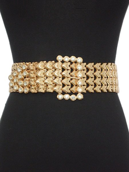 

Golden Heart Hollow Out Rhinestone Wide Belt, Belts