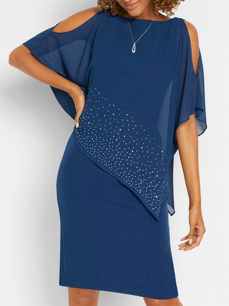 

Women Plain Crew Neck Half Sleeve Comfy Casual Hot Drilling Short Dress, Purplish blue, Dresses
