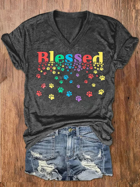 

Women's Colorful Blessed Paws Dog Lover Casual Cotton-Blend Loose Dog Casual T-Shirt, Deep gray, T-shirts