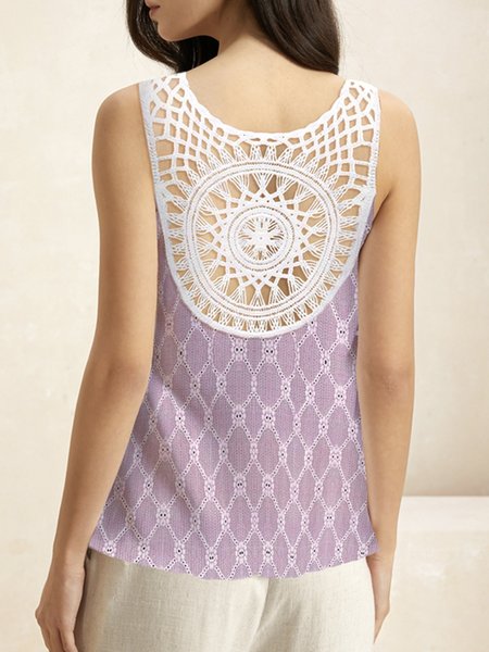 

Casual V Neck Geometric Tank Top Lace, Pink, Tanks & Camis