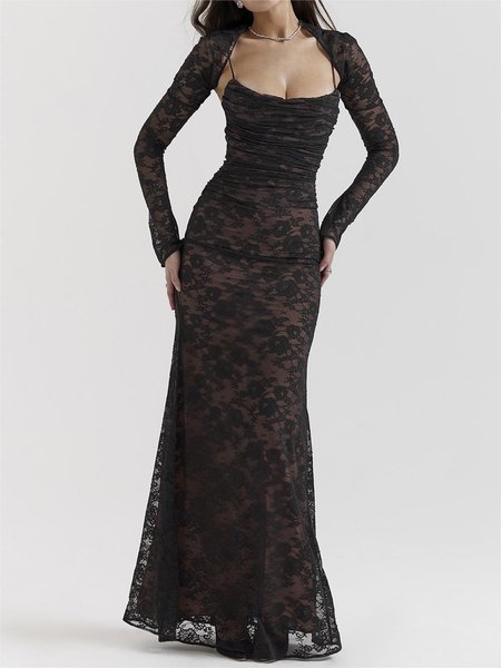 

Sexy Regular Fit Square Neck Dress, Black, Elegant Dresses