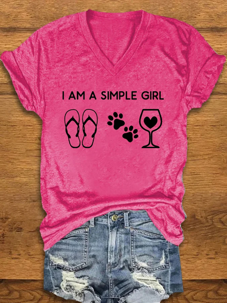 

Women's"I'm a simple girl"print Cotton-Blend Vintage Loose Dog T-Shirt, Pink, T-shirts