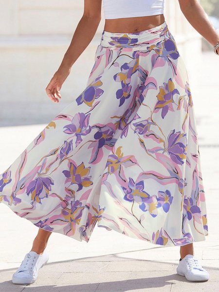 

Loose Vacation Floral Skirt, Blue purple, Skirts