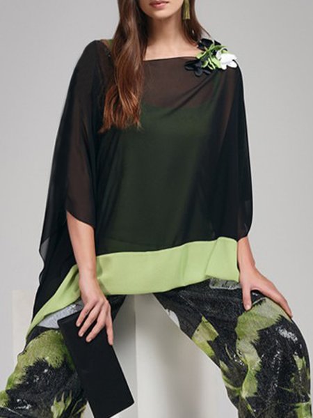 

Daily Loose Color Block Three Quarter Sleeve Shirt, Black, Blouses and Shirts