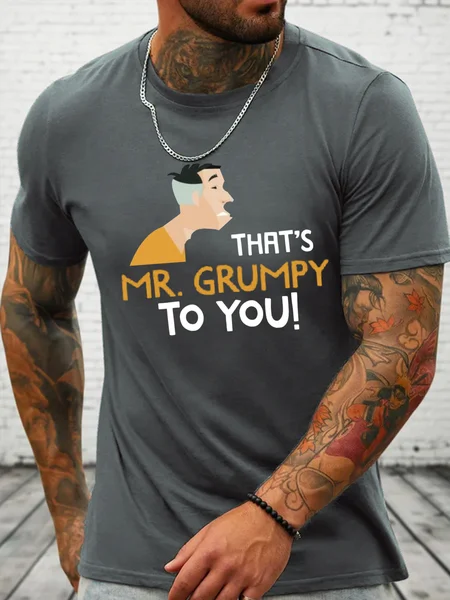 

Cotton Mr. Grumpy Old Man Funny Casual Text Letters Crew Neck T-Shirt, Deep gray, T-shirts