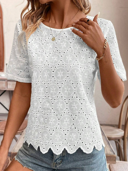 

Loose Plain Casual Crew Neck T-Shirt, White, T-Shirts
