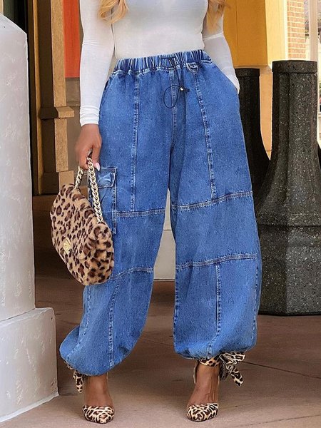

Loose Urban Plain Denim Jeans, Blue, Jeans