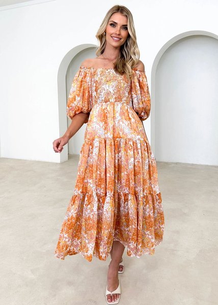 

Vacation Loose Floral Dress With No, Yellow, Dresses