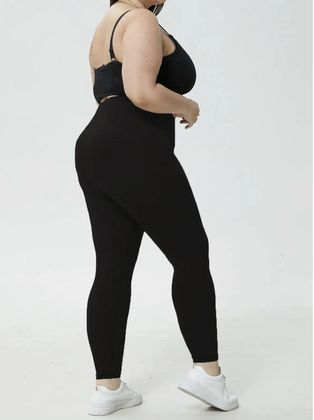 

Plain Tight Sports Leggings, Black, Plus Pants