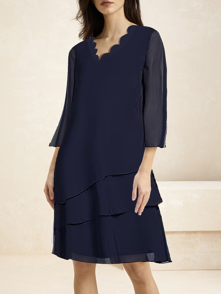 

Women Plain Lace Collar Cap Sleeve Comfy Casual Short Dress, Purplish blue, Dresses